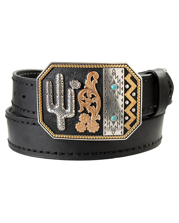 N320007801 Women's Western Leather Belt Cactus Buckle