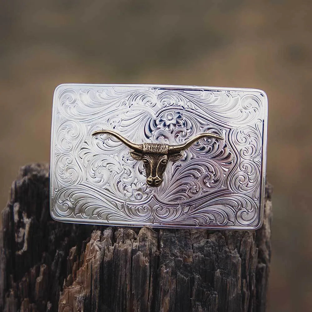 Montana Silversmiths Iconic Western Longhorn Silver Belt Buckle Montana Silversmiths Iconic Western Longhorn Silver Belt Buckle