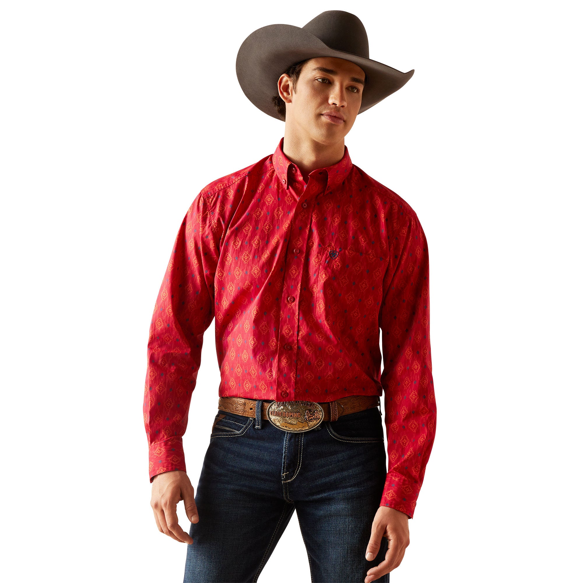 Hombre Camisa Ariat Camisas Rojas Vaqueras Camisas Vaqueras Para Hombre  Cranberry Crimson Team Logo, image size:2000x2000