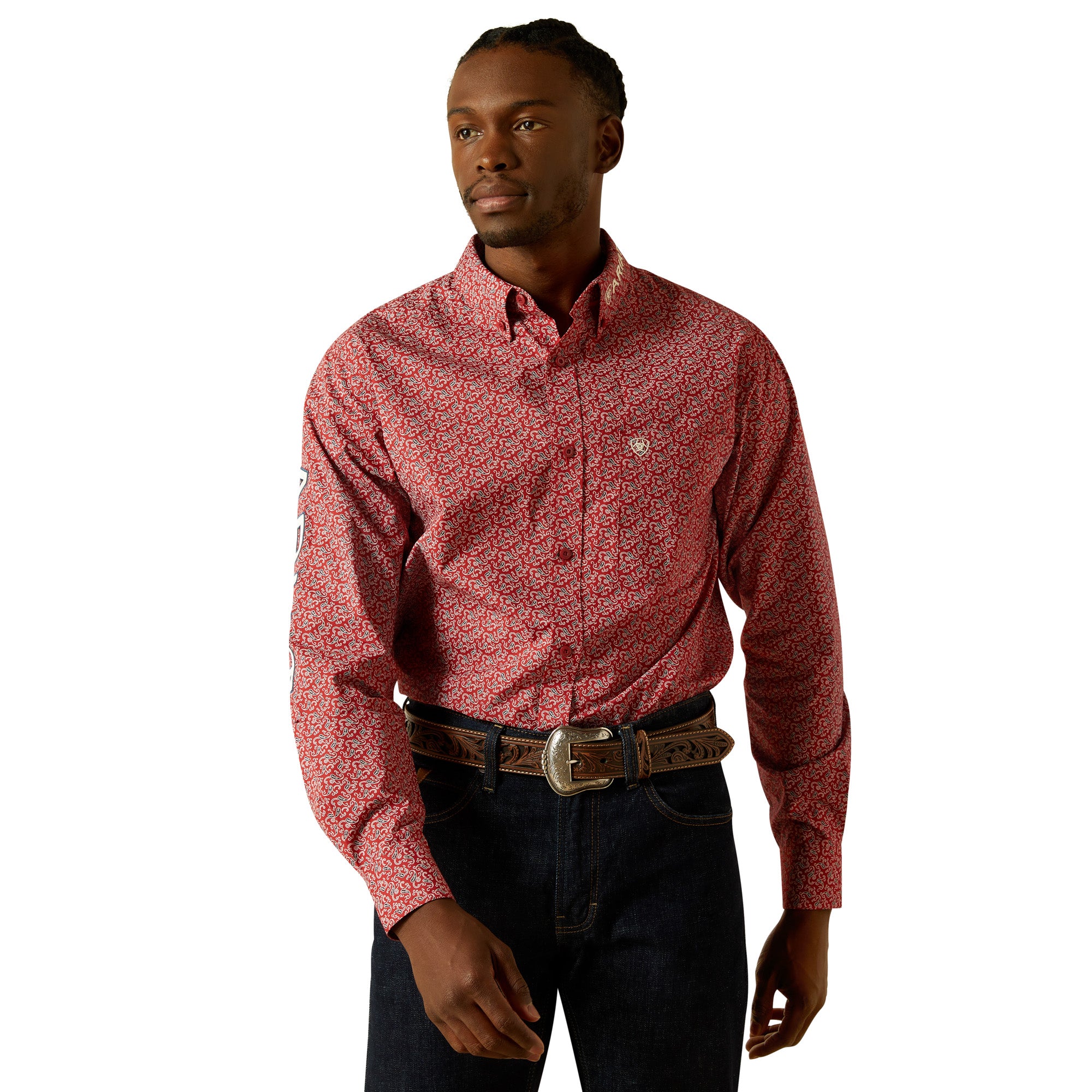 chinese dress ladies Barry. Wang Mens Western Shirt Casual Red Paisley Jacquard Long Sleeve Button Down Shirt, M main image 1