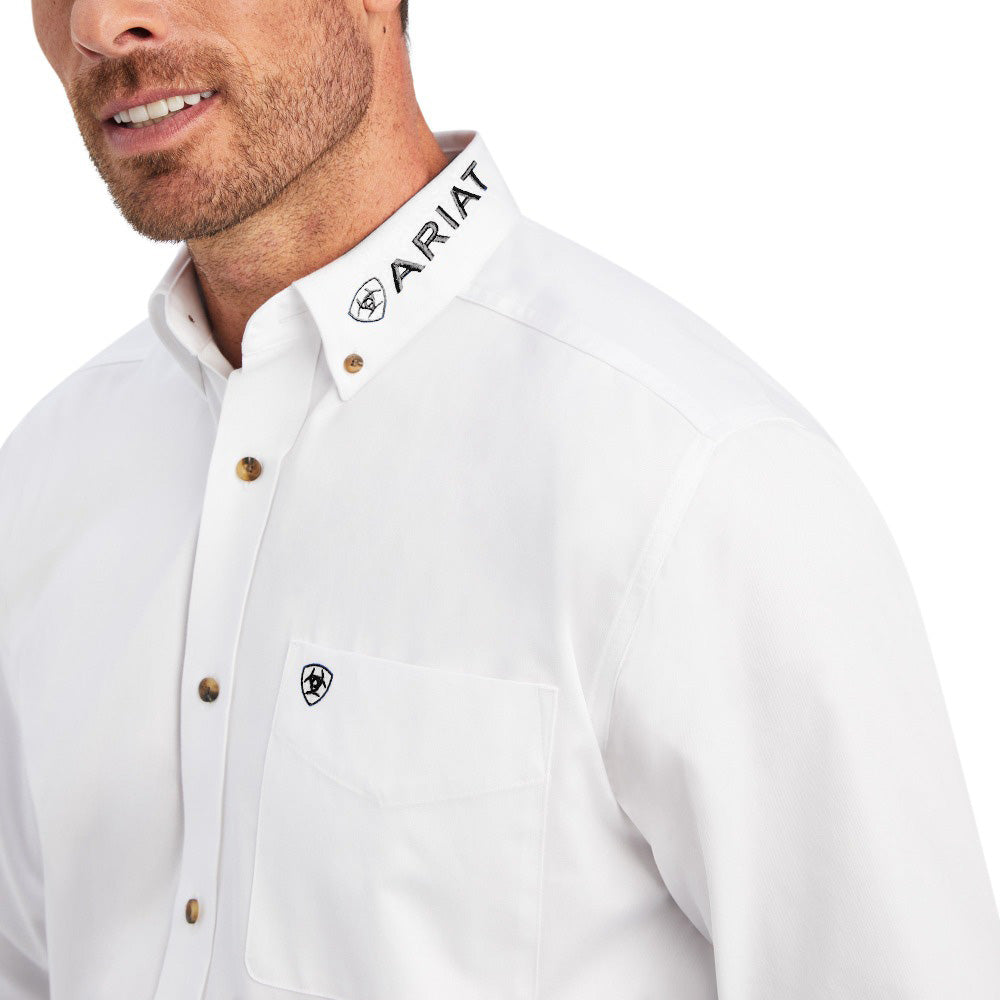 Ariat Men's Team Logo Twill Classic Fit White & Black Long Sleeve Shirt