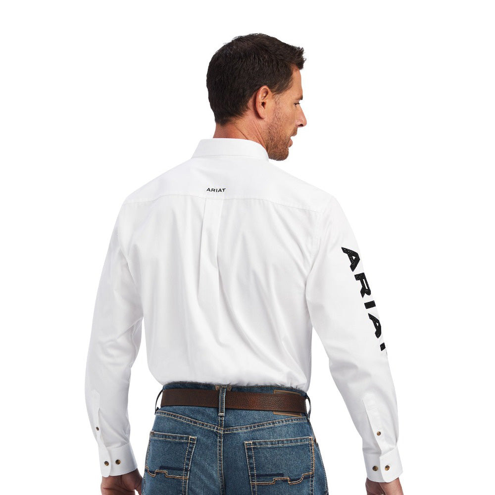 Ariat Men's Team Logo Twill Classic Fit White & Black Long Sleeve Shirt