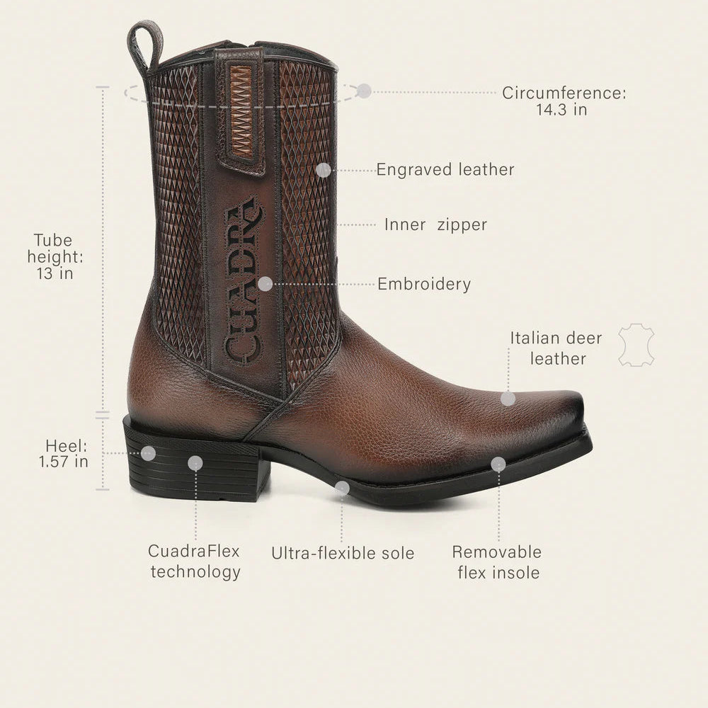 Cuadra Men's Deerskin Zipper Boots Honey CC298