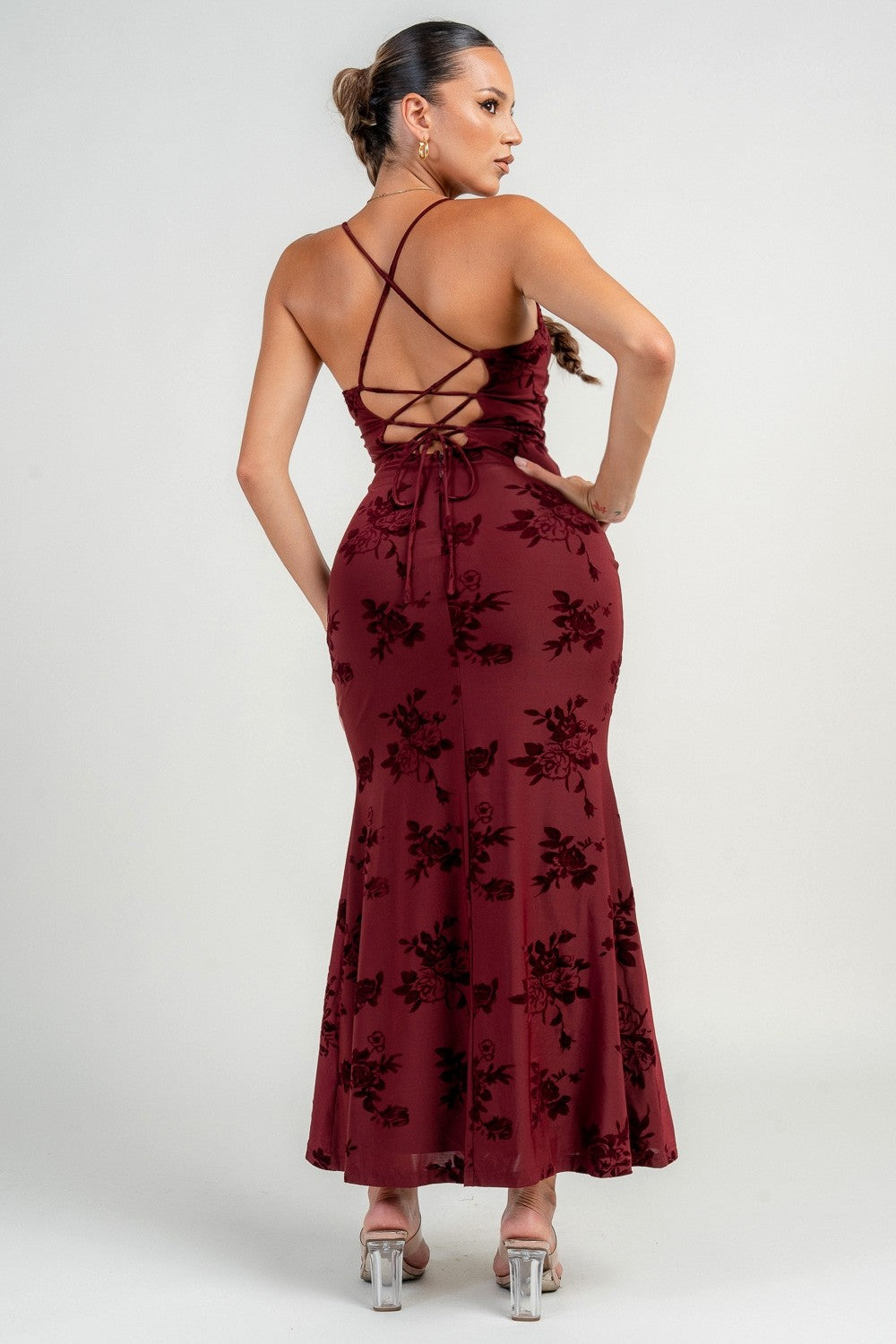 Bustier Spgt Strap Bace Lace Up Front Slit Maxi