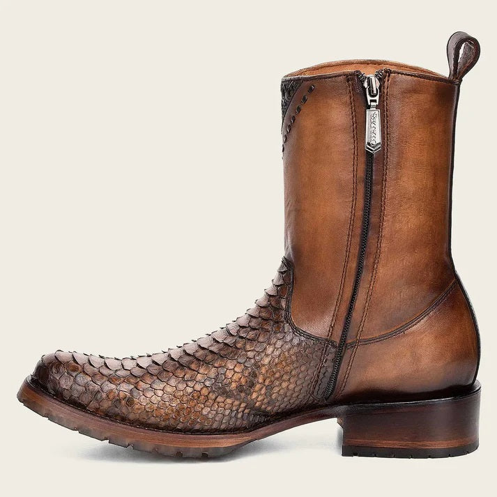 snakeskin boots with zipper round toe