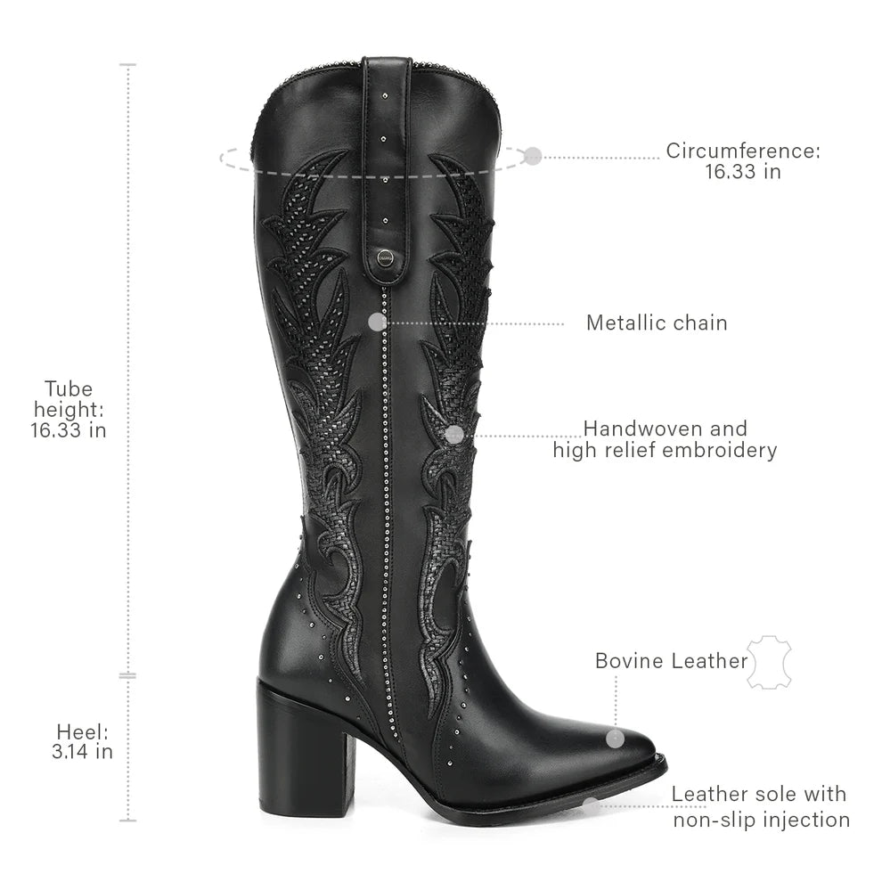 Cuadra Women's Tall Leather Boots Black CC337