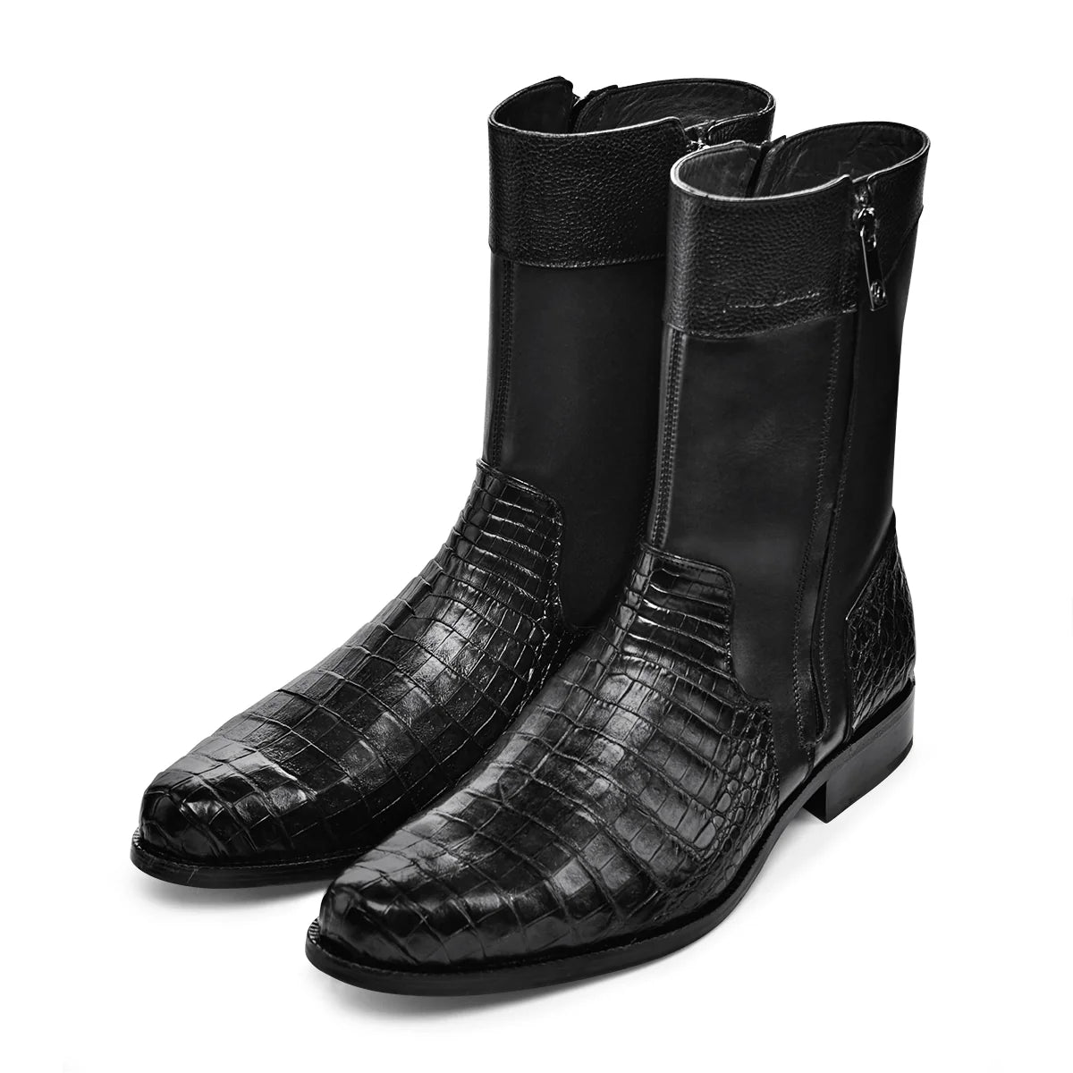 Cuadra Men's Caiman Round Toe Black Zipper Boots FC865
