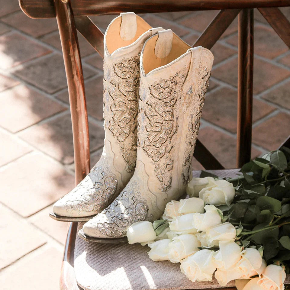 crystal wedding boots white women