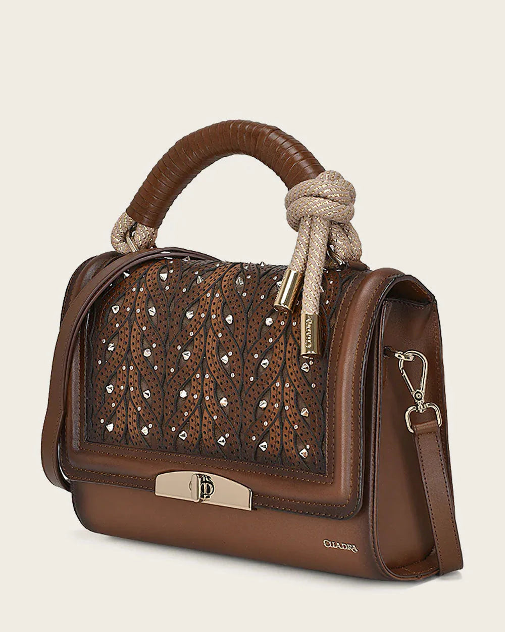 CUADRA COWHIDE CRYSTALS &amp; WOVEN BAG BROWN DU581