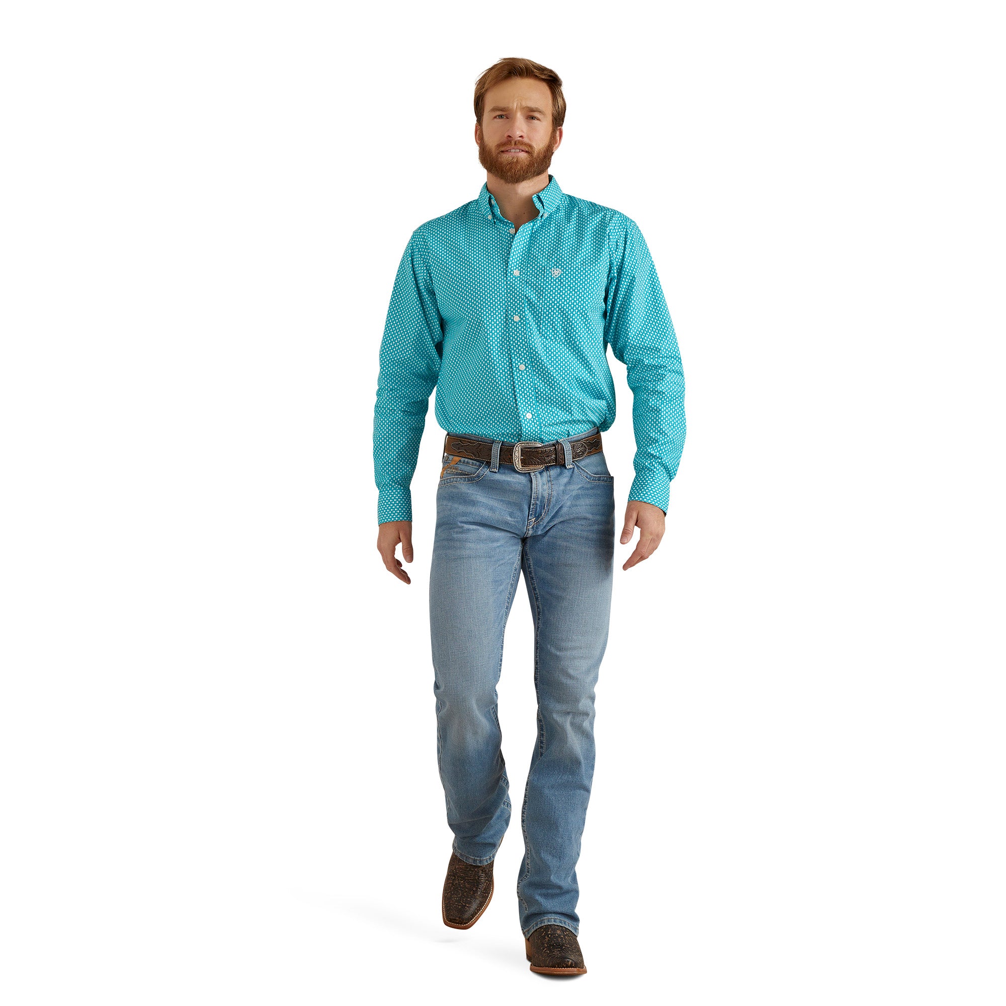 ARIAT Men's MNS Blaine FTD Long Sleeve Shirt - Lanai Turquoise, Classic Button-Down With Slim Fit