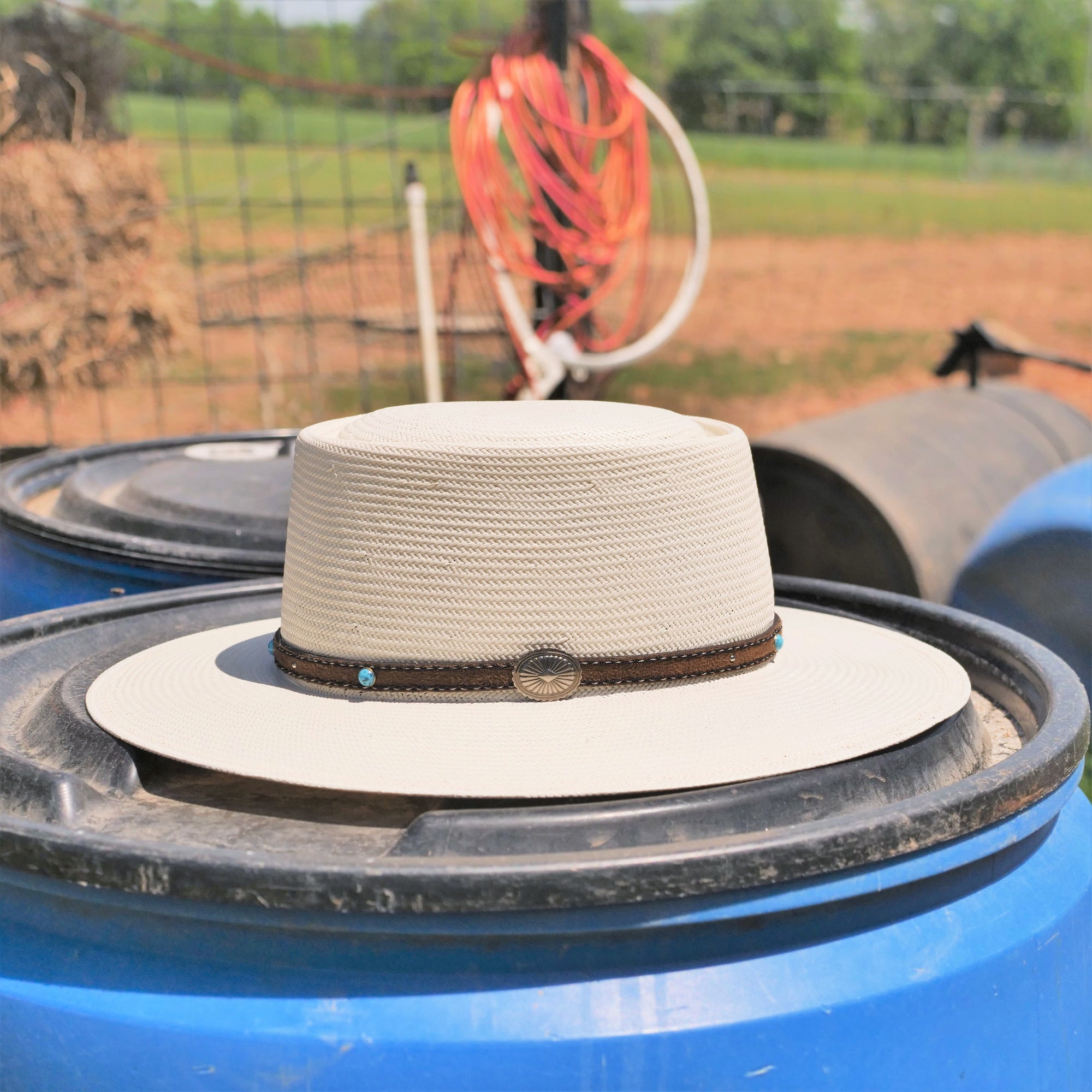 stetson straw hat telescope open crown