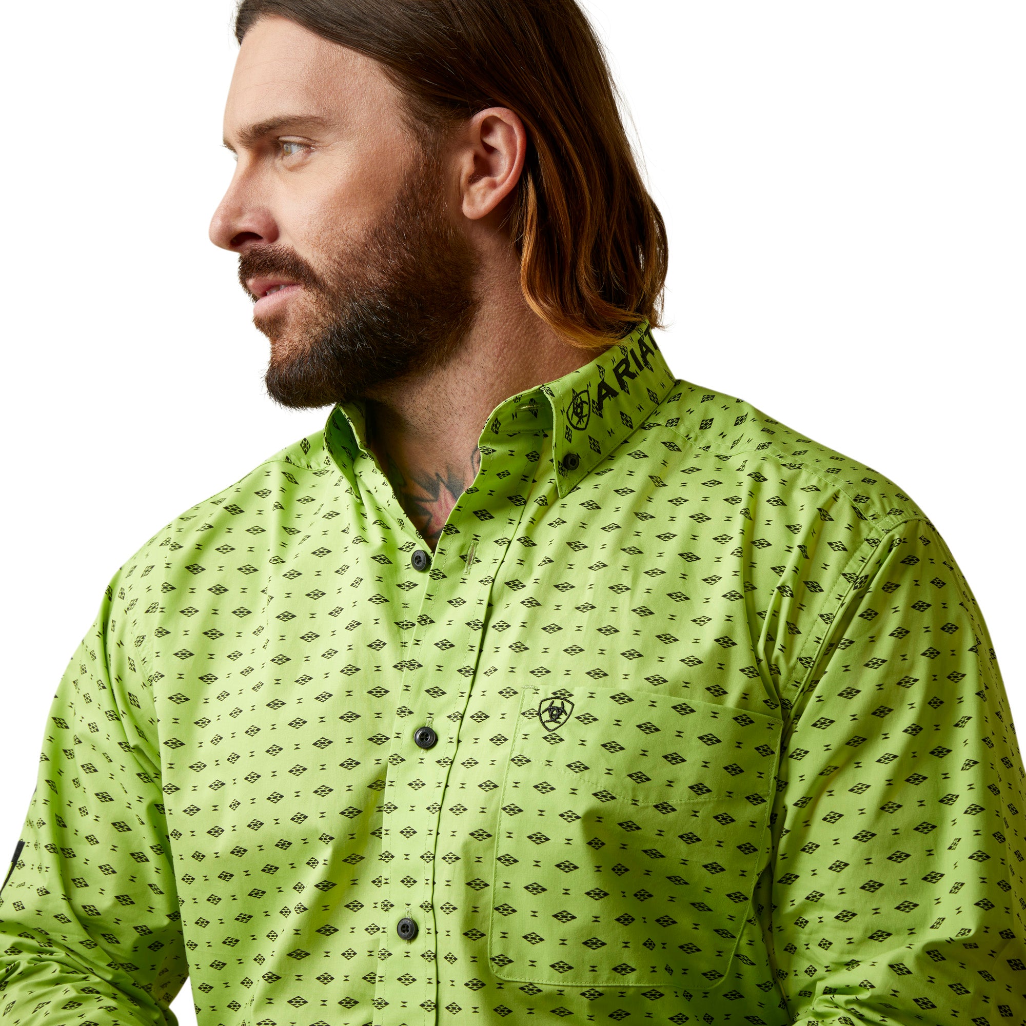 camisa ariat verde para hombre