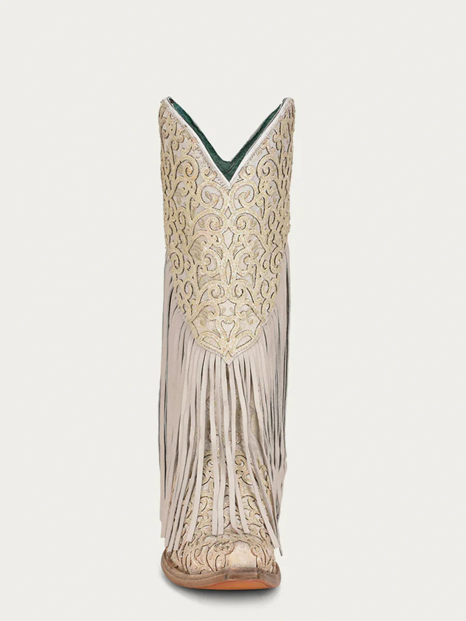 CORRAL WOMEN&#39;S OVERLAY EMBROIDERY LAMB FRINGE WHITE SNIP TOE