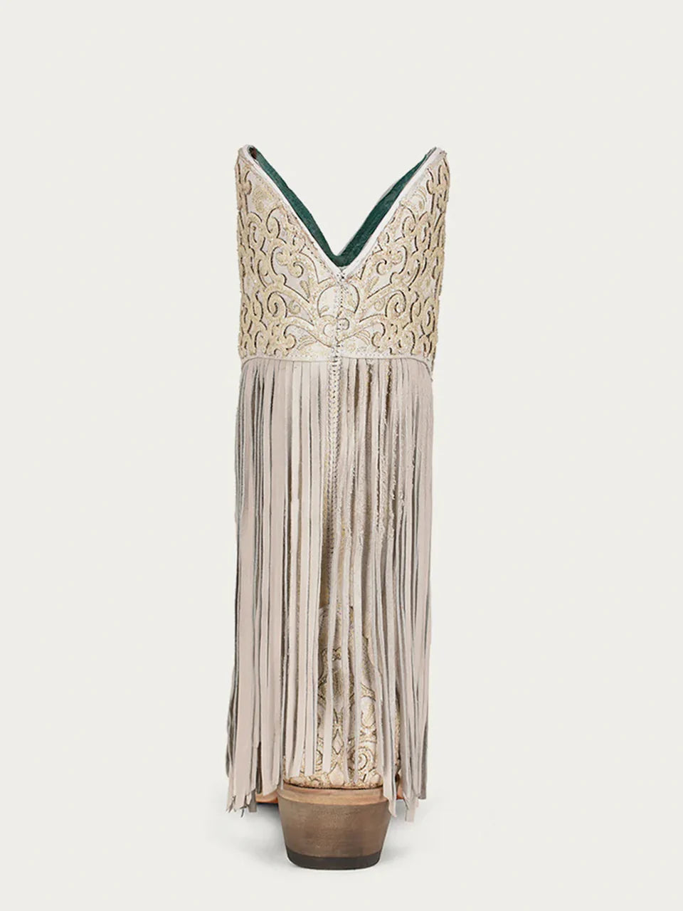 CORRAL WOMEN&#39;S OVERLAY EMBROIDERY LAMB FRINGE WHITE SNIP TOE