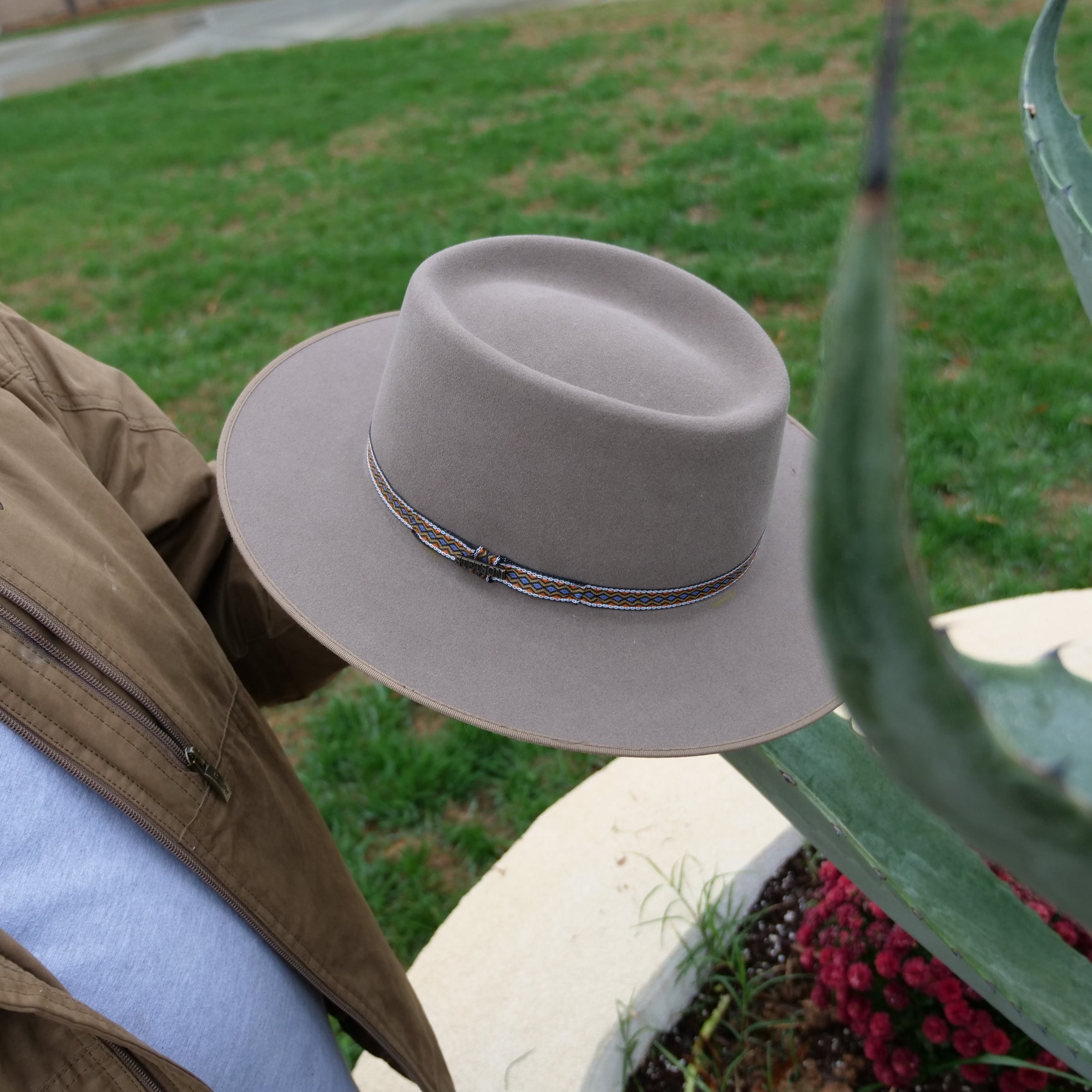 flat brim hat grey