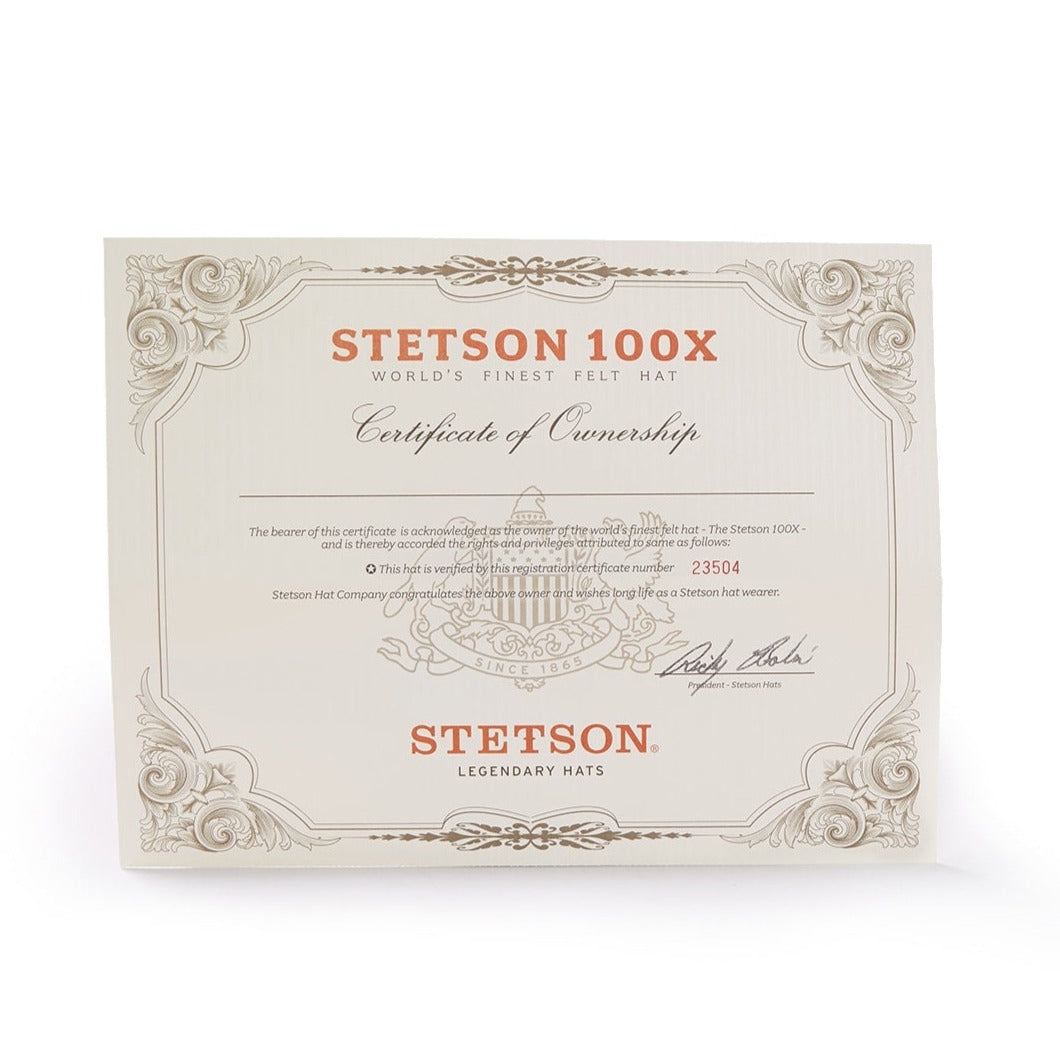 stetson 100x certificate