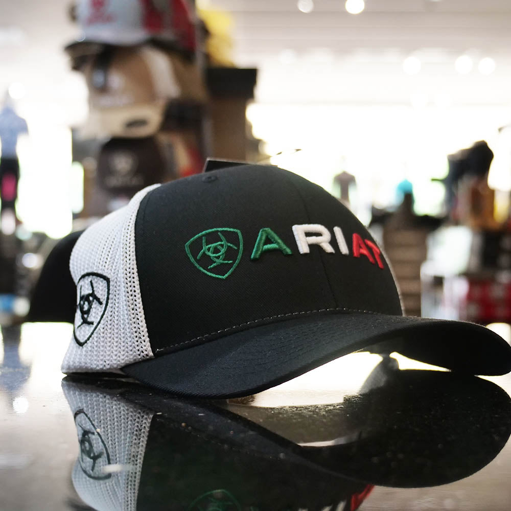 Ariat Mens Shield Flag Adjustable Mesh Snapback Baseball Cap, Charcoal/Black